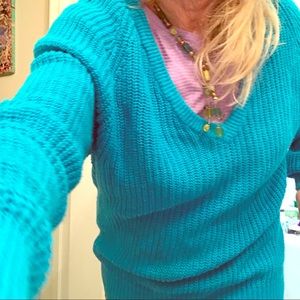 Teal cotton sweater cable knit all natural fabric great for all seasons Vintage